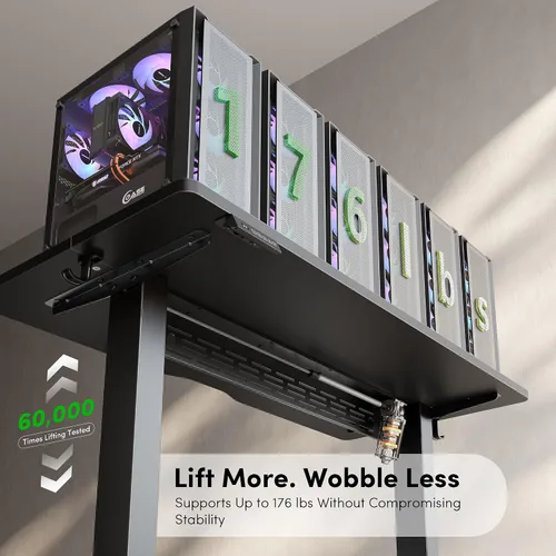 Vista 7 de FEZIBO Escritorio eléctrico de pie con barra transversal en forma de L y sistema de gestión de cables, escritorio de pie de 48 x 24 pulgadas