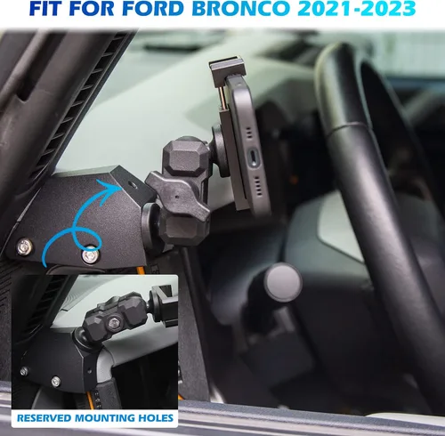 Vista 6 de FUNY Soporte de teléfono lateral izquierdo para salpicadero, estabilizador antivibración, soporte ajustable para teléfono celular para Ford Bronco