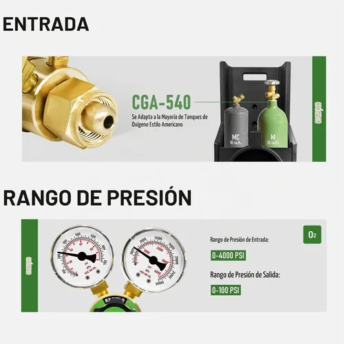 Vista 3 de RX WELD Regulador de oxígeno Medidores de gas de soldadura CGA 540 Entrada Oxy para kit de corte de antorcha estilo V, mango de PC