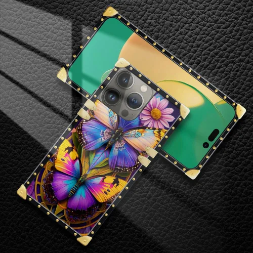 Vista 4 de Funda compatible con iPhone 14 Pro Max (6.7 pulgadas), hermosa mariposa Flosers dorada, de lujo, suave TPU duro, parte trasera de policarbonato