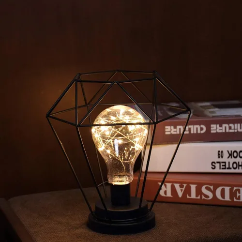 Vista 8 de Ulalaza Lámpara LED de alambre de cobre, adornos de hierro forjado, luz nocturna, dormitorio creativo, estilo nórdico, retro, decoración de viento