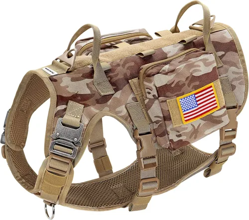 Vista 12 de Forestpaw Arnés táctico para perros grandes, collar táctico para perro con correa elástica, arnés militar para perro sin tirones para entrenamiento