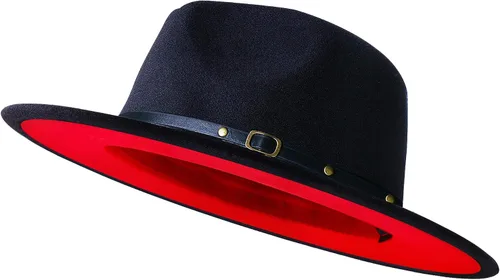 Vista 21 de Sombreros de ala ancha tipo Fedora para mujeres y hombres, sombrero de vestir de dos tonos, sombrero de fieltro tipo Panamá en dos tallas para Negro