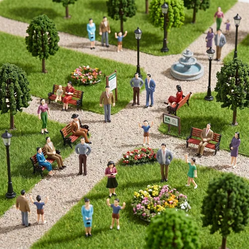 Vista 6 de Namalu 17 Pcs 1: 25 Scale Mini People Figurines Model with Benches