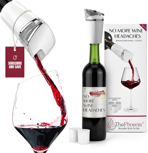 Vista 9 de PureWine Bio-Pods para purificador y aireador de vino, filtros de vino rojo y blanco para histaminas y sulfitos, ayuda a alergias y dolores