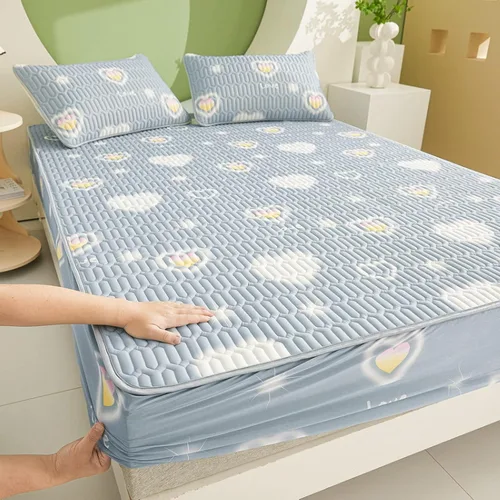 Vista 10 de FCLDESHOP Sábanas de bolsillos profundos, sábana bajera con estampado de látex fresco grueso de verano, protector de colchón de animé de dibujos