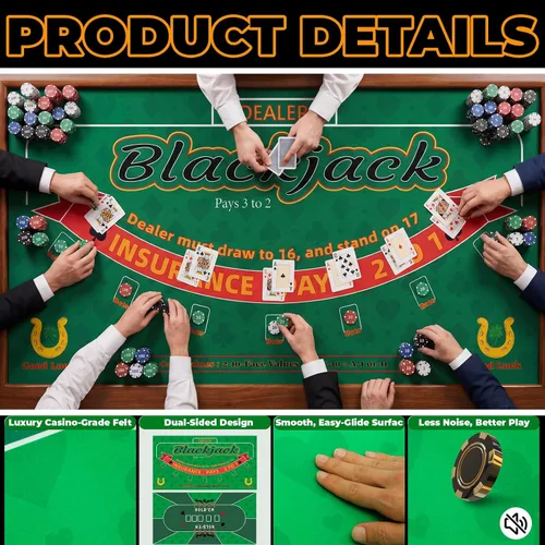 Vista 3 de Tapete de póquer de doble cara de 36”x72” para Blackjack, cubierta de mesa de casino, paño para Texas Hold'em, juego de Blackjack y Texas Hold'em