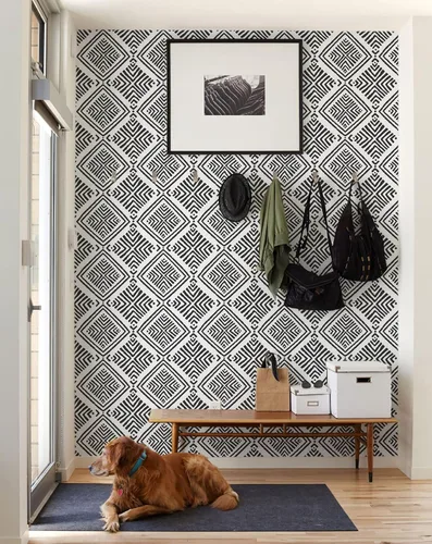 Vista 3 de Papel Tapiz Adhesivo Removible Blanco y Negro Geométrico Boho Papel de Contacto para Gabinetes Moderno Autoadhesivo Removible Papel Tapiz Cocina