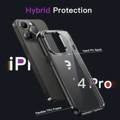 Vista 3 de JETech - Funda para iPhone 14 Pro de 6.1 pulgadas, cubierta a prueba de golpes sin amarillamiento, parte trasera transparente antiarañazos (negro)