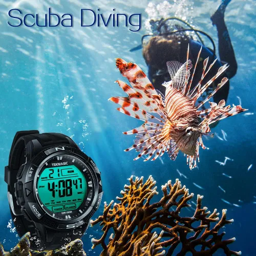 Vista 2 de 10 ATM Digital sumergible buceo reloj 328.1 ft resistente al agua natación deporte reloj de pulsera luminosa pantalla LCD con cronómetro función