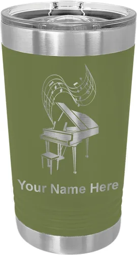 Vista 6 de LaserGram Vaso de pinta aislado al vacío de 16 onzas, piano de cola, grabado personalizado incluido (negro) Engraved Gift for Pianists, Vacuum