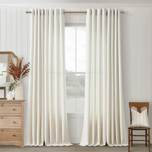 Vista 48 de Cortinas de avena con ojales DUKIYO de 96 pulgadas de largo para sala de estar, comedor, juego de 2 paneles, cortinas de arena y beige