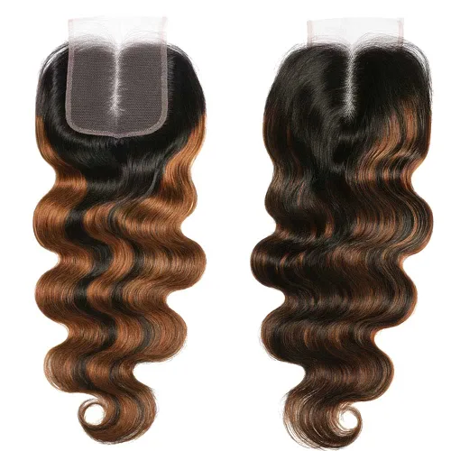 Vista 4 de Beauty Forever #FB30 - 3 paquetes de cabello humano brasileño ondulado con cierre de encaje de 4 x 4, balayage, rubio degradado, extensiones
