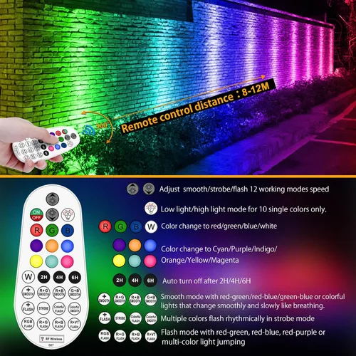Vista 7 de MEIKEE 6 en 1 luces de paisaje RGB solares con control remoto, focos solares RGB LED que cambian de color, luces de punto RGB impermeables al aire