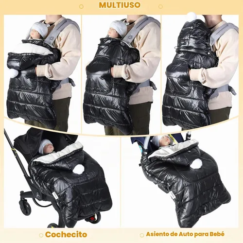 Vista 3 de Orzbow Cubierta de portabebés de invierno con capucha desmontable, impermeable y a prueba de viento, universal para portabebés y taburetes