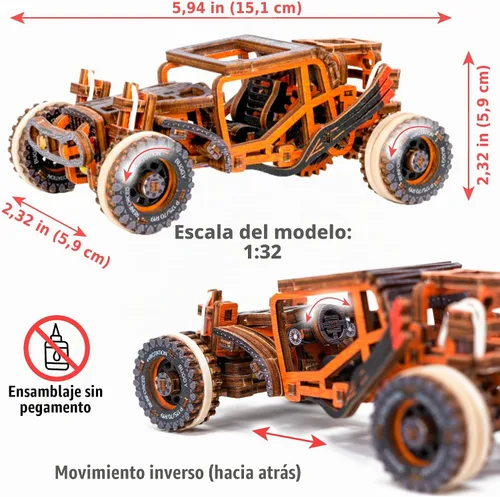 Vista 2 de WOODEN.CITY Buggy LE 3D Wooden Puzzles for Adults – Build Your Own Buggy with Rubber‑Band Motor – Self‑Assembly Model, DIY Gift for Adults and Teens