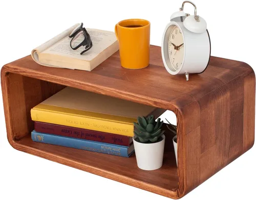 Vista 18 de Mesita de Noche Flotante de Madera, Mesa de Noche, Estantería de Noche, Hecho a Mano, Estante de Noche Montado en la Pared, Estilo Minimalista