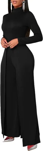 Vista 4 de Overol de pierna ancha para mujer, casual, de una pieza, manga larga, con pantalones superpuestos
