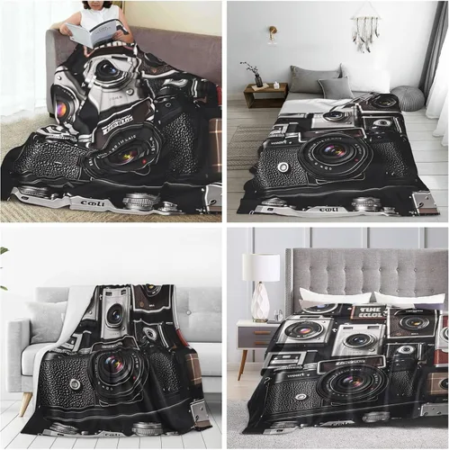 Vista 9 de Manta de franela de la colección Retro Cool Camera, manta de cama cálida y acogedora, ligera y suave para sofá, cama, silla, decoración del hogar