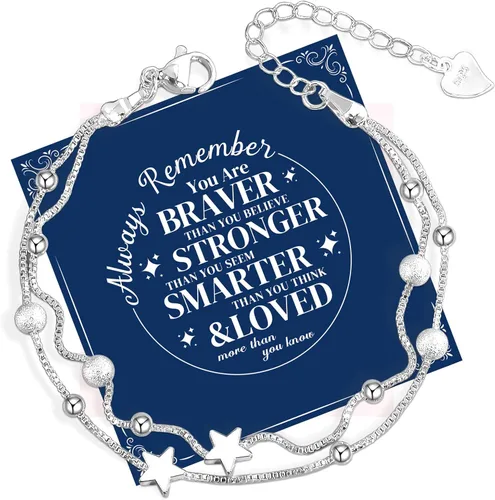 Vista 5 de Pulsera con dijes de plata de ley 925 de FANCIBAND para mujer, pulsera de cadena de plata delicada ajustable con cuentas, joyería simple, regalos
