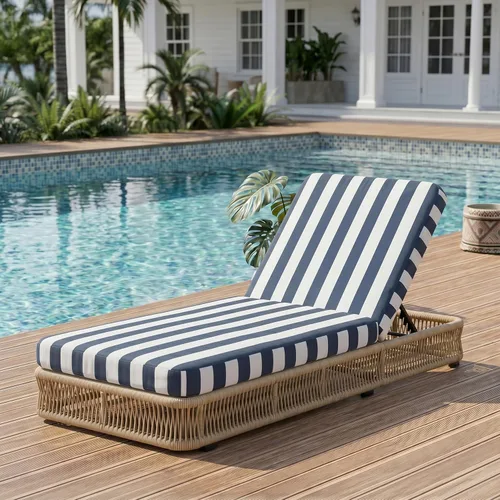 Vista 17 de Outdoor Chaise Lounge Chairs Set of 2, Brown Woven Rope Pool Lounge Chairs marrón/beige