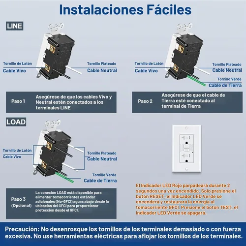 Vista 6 de ELECTECK - Paquete de 10 salidas GFCI de 20 amperios, resistente a manipulaciones (TR), receptáculos GFI de autocomprobación con indicador LED
