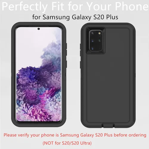Vista 5 de Funda protectora resistente para Samsung Galaxy S20 Plus, a prueba de polvo, a prueba de golpes, protección contra caídas, 3 en 1, para Samsung Negro