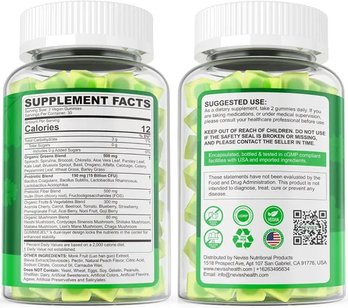 Vista 9 de Gomitas orgánicas Super Greens Daily Superfood + probióticos, espirulina