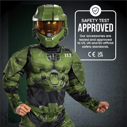 Vista 5 de Disfraz de Halo Infinite Master Chief overol con relleno acolchado musculoso para niños, inspirado en personaje de videojuegos