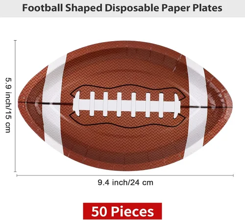 Vista 2 de ADXCO 50 platos de papel con forma de fútbol, suministros para fiestas de fútbol para decoración de cumpleaños, juegos deportivos, 9.4 x 5.9 pulgadas