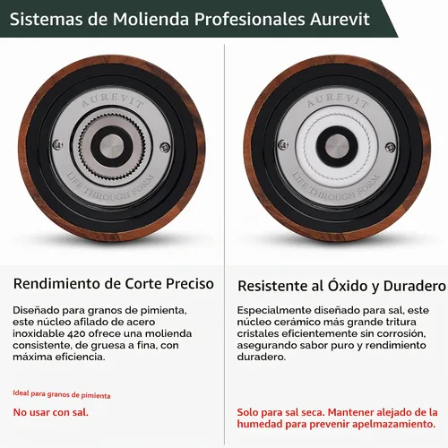 Vista 2 de Juego de molinillo de sal y pimienta de madera, molinillo manual de sal y pimienta con núcleo de cerámica/acero inoxidable, molinillo de sal