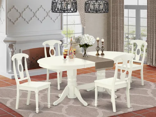 Vista 2 de East West Furniture Vancouver - Juego de cocina de 5 piezas para 4 personas, incluye una mesa de comedor ovalada con hoja de mariposa y 4 sillas