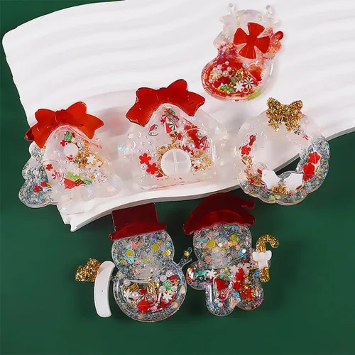 Vista 2 de 6 moldes de resina de Navidad 3D, moldes de resina de Navidad con película de sellado, copos de nieve, muñeco de nieve, arena movediza, moldes