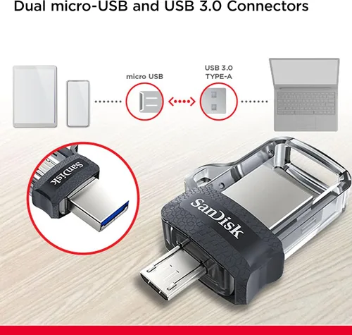 Vista 2 de SanDisk 32GB Ultra Dual Drive m3.0, microUSB y USB Type-A, USB de alta velocidad 3.0, diseño retráctil para dispositivos Android y computadoras