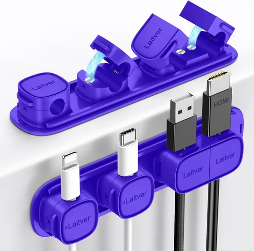 Vista 10 de Paquete de 6 clips magnéticos para cables [apertura/bloqueo en 1s], organizador y sujetador de cables Laitver con adhesivo fuerte para escritorio
