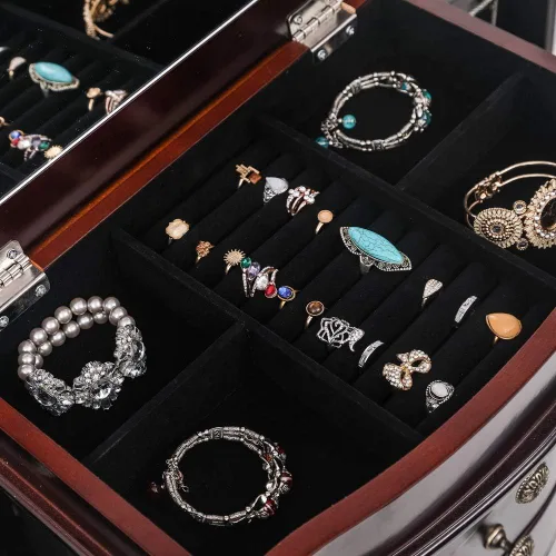Vista 5 de MTFY Armario de joyería de pie, organizador de joyería, baúl de joyería con 8 cajones, 2 puertas laterales oscilantes, 16 ganchos para collares