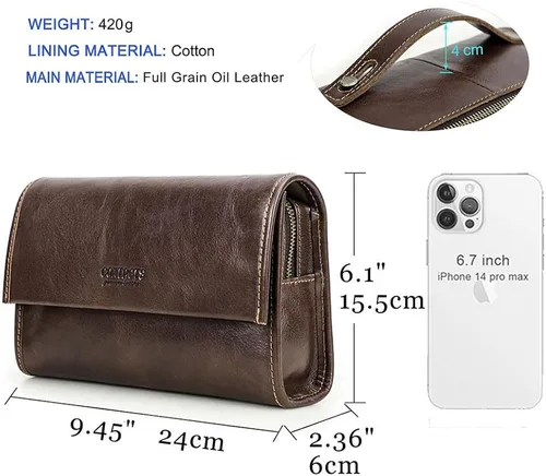 Vista 3 de Contacts Genuine Leather Mens Clutch Bag Code Lock Anti Theft Travel Clutch Wallet Clutches Organizer