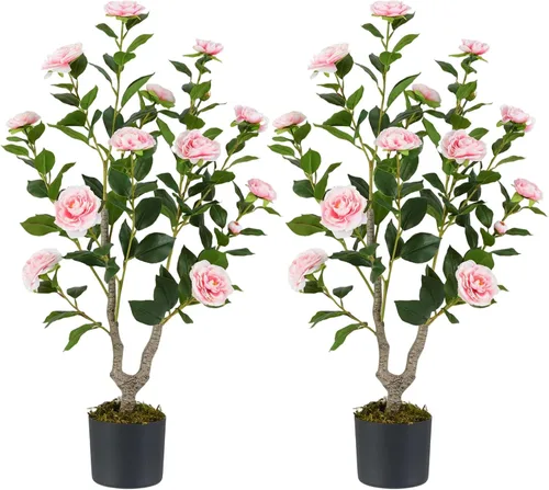 Vista 10 de Árbol de camelia artificial de 36 pulgadas con flores falsas Naranja