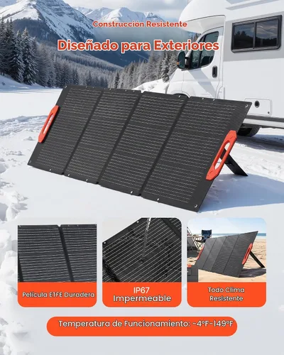 Vista 5 de VEVOR Panel solar monocristalino plegable de 150 W, 23% de eficiencia, cargador de panel solar monocristalino portátil ETFE con salida MC4, puertos
