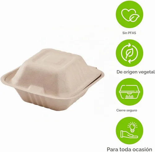 Vista 3 de KARAT EARTH Clamshell - Contenedores Take Out de comida para llevar [8"x8", 200 ct] - Contenedores compostables para llevar, bagazo biodegradable