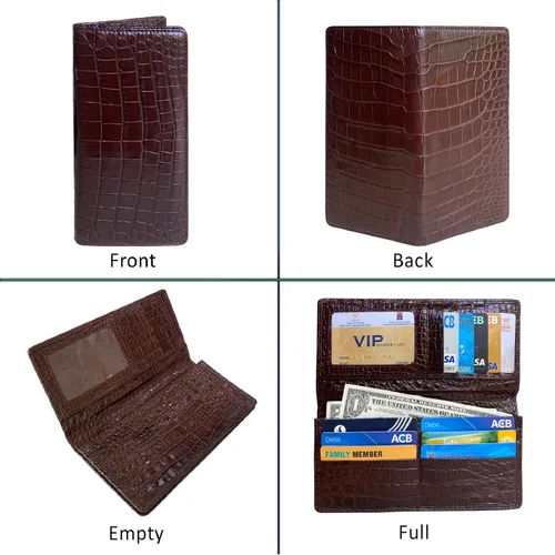 Vista 3 de Cartera hecha a mano de cocodrilo cocodrilo para el vientre de cuero Cartera de cuero genuino con bloqueo RFID hecha por artesanos vietnamitas