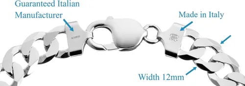 Vista 2 de Quadri - Pulsera de identificación extra brillante con eslabones cubanos de 0472in en plata de ley 925 italiana para hombres y niños de 8 a 9