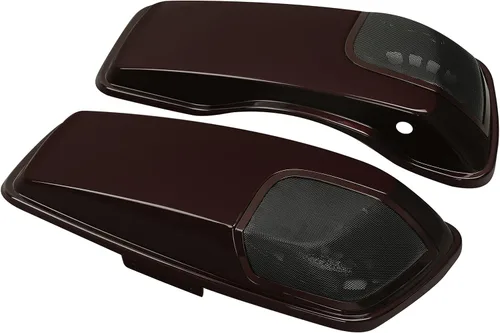 Vista 20 de TCT-MOTORPARTS Alforjas de mezclilla negra con tapas, bocina de 5 x 7 pulgadas, rejillas para Harley Street Glide Road King Road Glide Ultra Limited