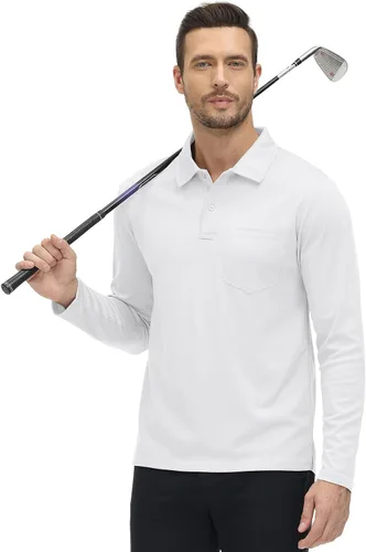 Vista 5 de Rdruko Polo para hombre con bolsillo de manga larga de secado rápido para golf al aire libre con cuello