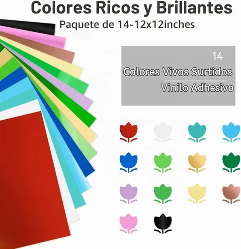 Vista 2 de Lya Vinyl Paquete de 14 vinilos permanentes brillantes, láminas de vinilo autoadhesivas para máquina de corte, hojas permanentes para exteriores 14