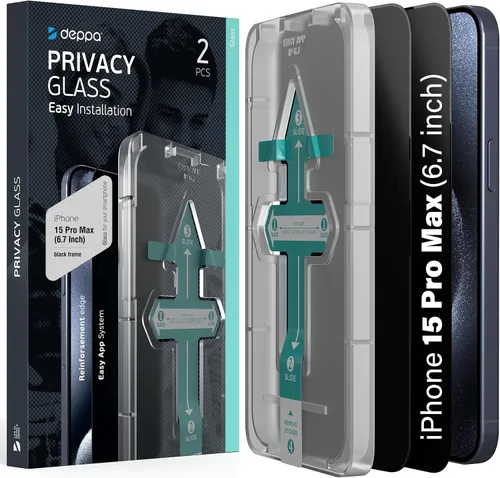 Vista 12 de Deppa Protector de pantalla de privacidad premium para iPhone 15 Pro (6.1 pies), vidrio templado de borde a borde, cubierta completa con bandeja