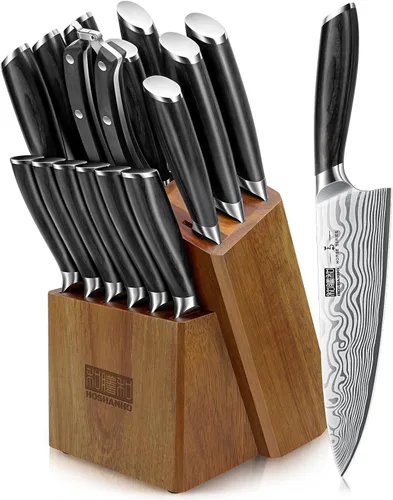 Vista 10 de HOSHANHO Juego de 3 piezas de cuchillos, juego de cuchillos de cocina profesional de acero en polvo de alto carbono, juego de cuchillos ultra