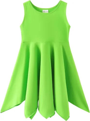 Vista 12 de Noomelfish Vestido de verano de algodón sin mangas con dobladillo de pañuelo para niñas (3-12 años)