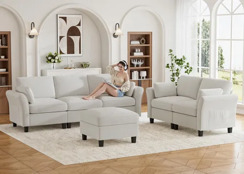 Vista 3 de Legend Vansen Sofá modular seccional, cómodo sofá modular en forma de U de 6 asientos con espacio de almacenamiento y diván, sofás seccionales Crema