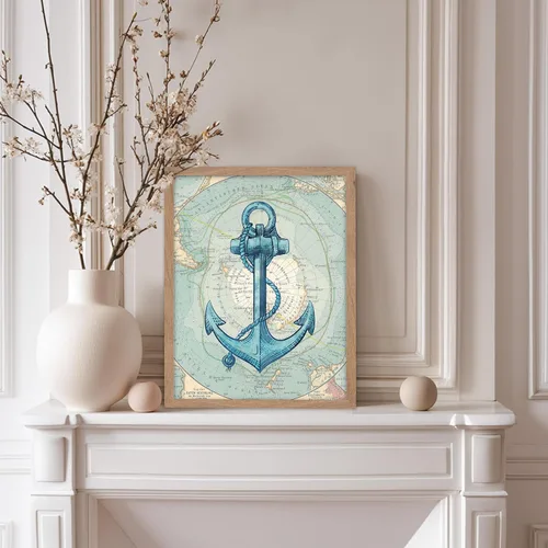 Vista 5 de Poster Master Póster vintage de mapa de la Antártida, impresión de ancla retro, arte acuático, arte de pared náutico, regalo para hombres y mujeres